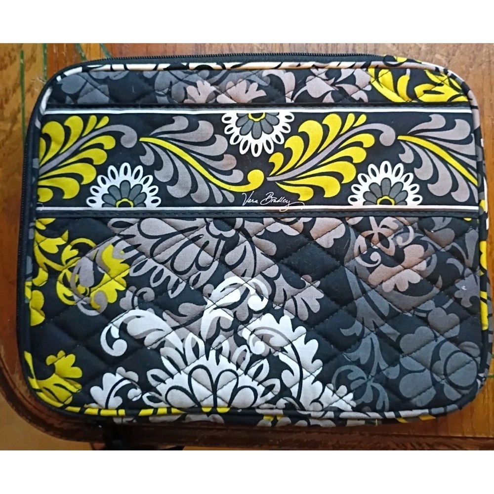 Tech Case Vera Bradley - Baroque- Black Yellow White Zip Top Bag Holder Purse
